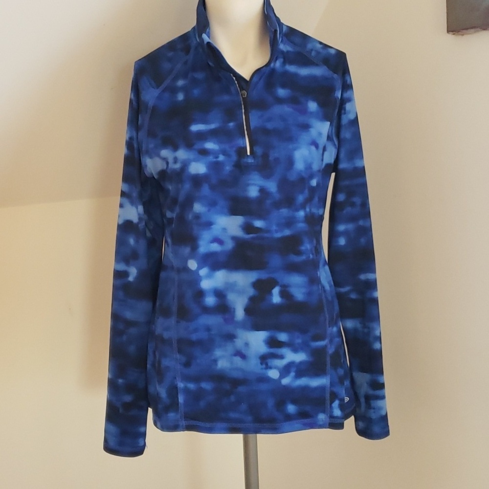 C9 by Champion Womens blue tie dye 1/4 zip long-sleeve Pull-Over Athlet Top Sz M